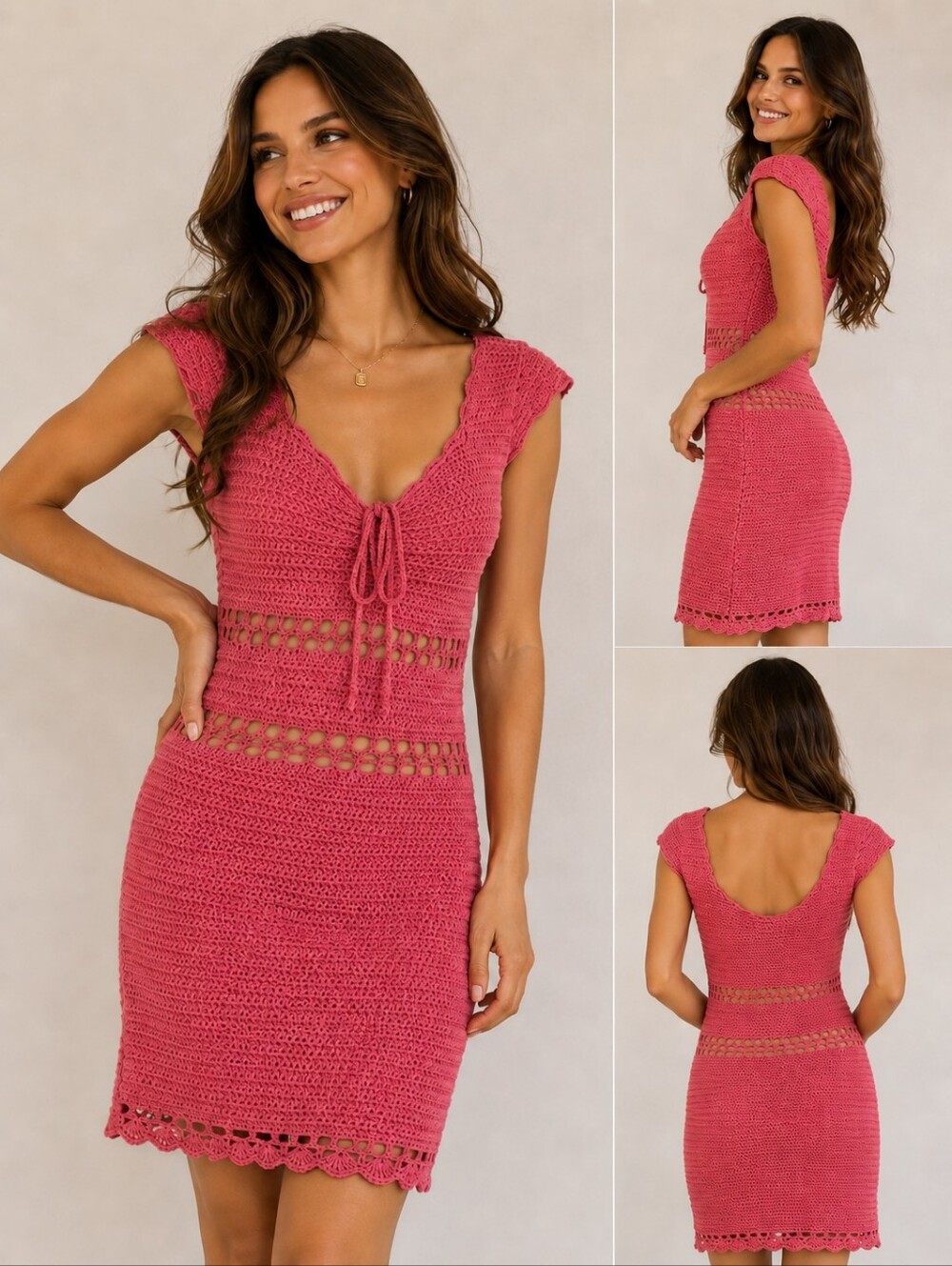 American Eagle Pink Crochet Knit Dress Boho Cottagecore Bodycon Mini Dress M